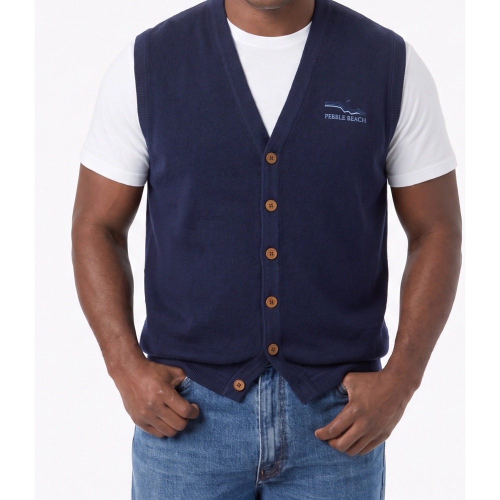 Cutter & Buck Pebble Beach Sweater Vest Navy Blue Cotton Mens XL Golf Knit